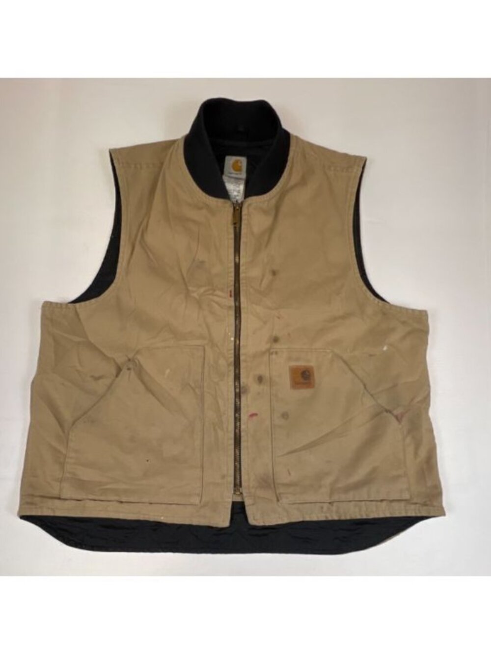 Carhartt V47 CML Vest Men XL Quilted Lined Tan Brown Duck Workwear Distressed